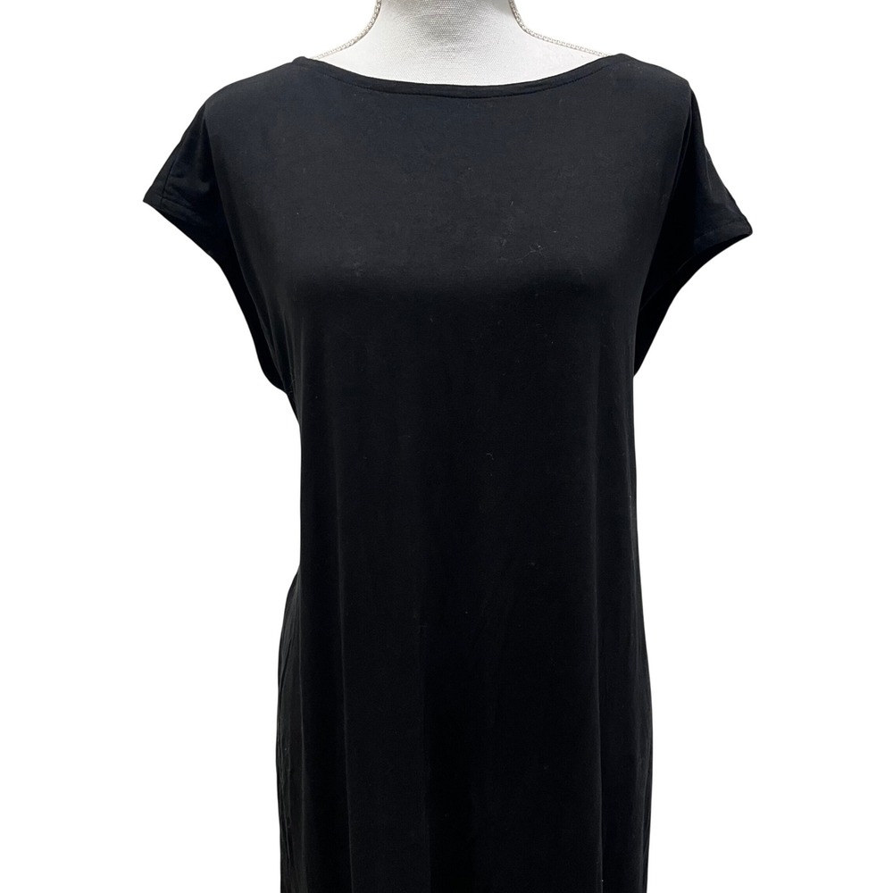 Eileen Fisher Maxi Dress Womens Large Black Tie Back Minimal Comfort Casual - Picture 2 of 6